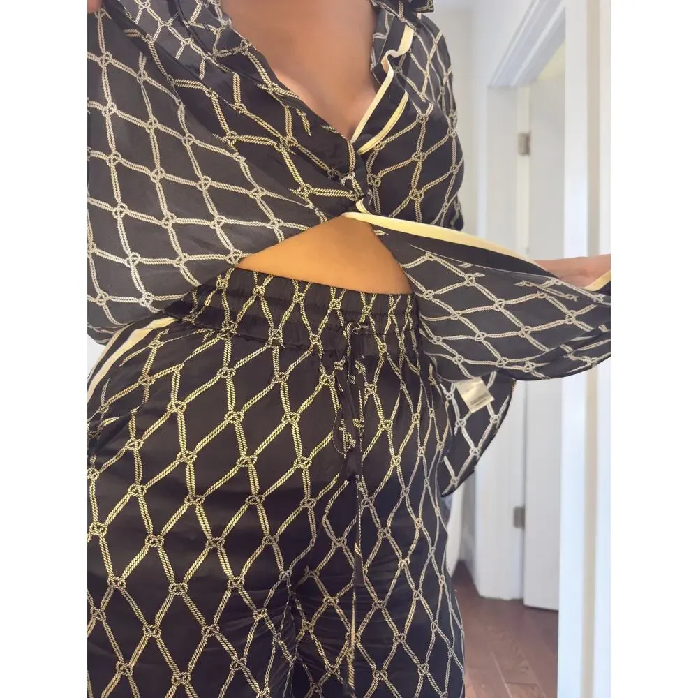 Shona Joy Silk Resort Collection Contrast Relaxed Shirt + Pants Set (Size 2/4) - Picture 7 of 12